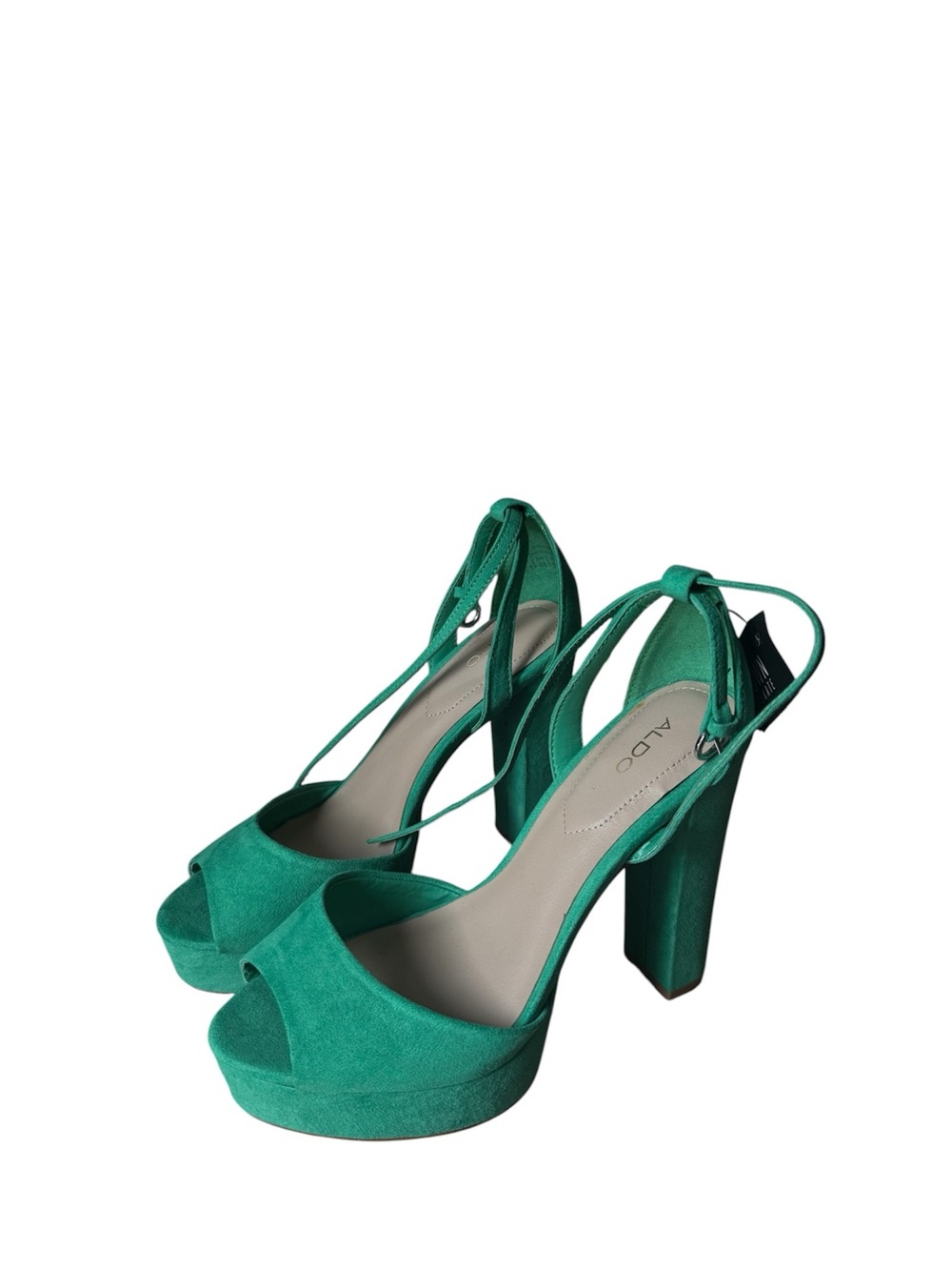 Aldo Teal Suede Platform Peep-Toe Heels with Ankle Wrap - Picture 2 of 3